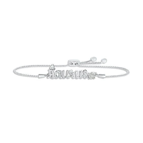 White Lab-Created Sapphire Zodiac Taurus Bolo Bracelet 10K White Gold 9.5"