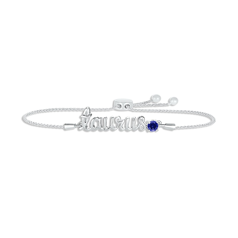 Blue Lab-Created Sapphire Zodiac Taurus Bolo Bracelet 10K White Gold 9.5"