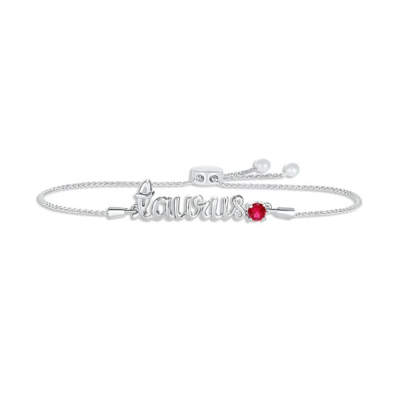 Lab-Created Ruby Zodiac Taurus Bolo Bracelet 10K White Gold 9.5"