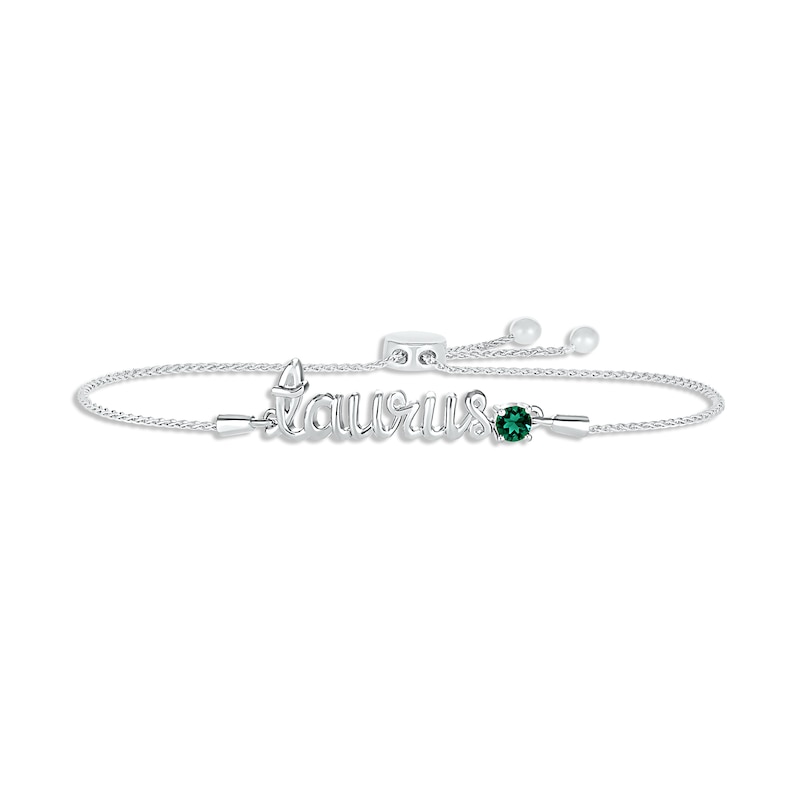 Main Image 1 of Lab-Created Emerald Zodiac Taurus Bolo Bracelet 10K White Gold 9.5&quot;