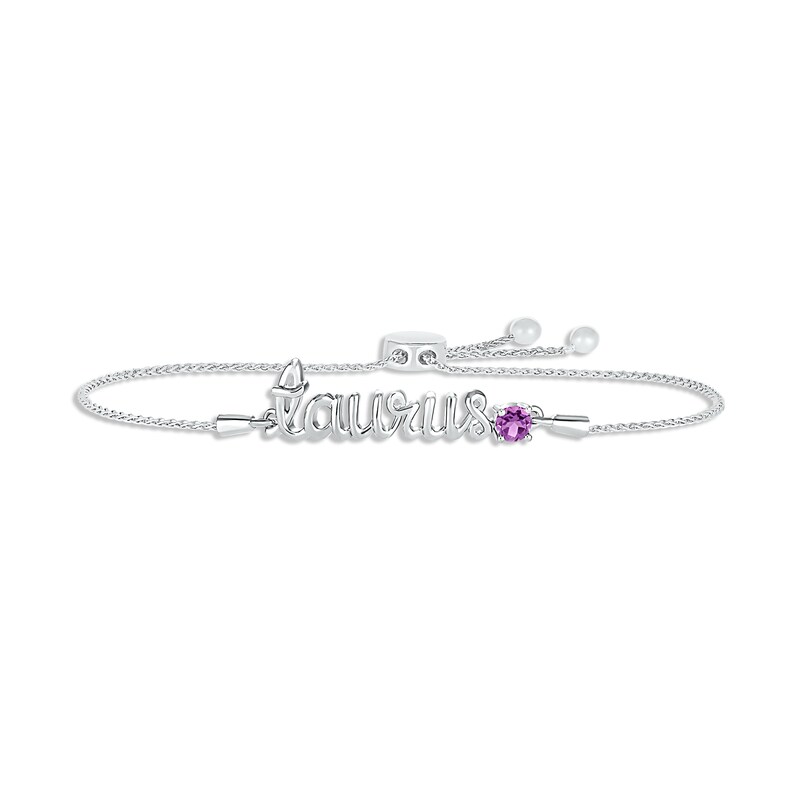 Main Image 1 of Amethyst Zodiac Taurus Bolo Bracelet 10K White Gold 9.5&quot;