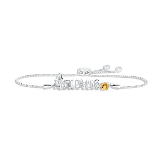Citrine Zodiac Taurus Bolo Bracelet 10K White Gold 9.5"