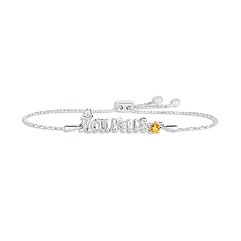 Main Image 1 of Citrine Zodiac Taurus Bolo Bracelet 10K White Gold 9.5&quot;