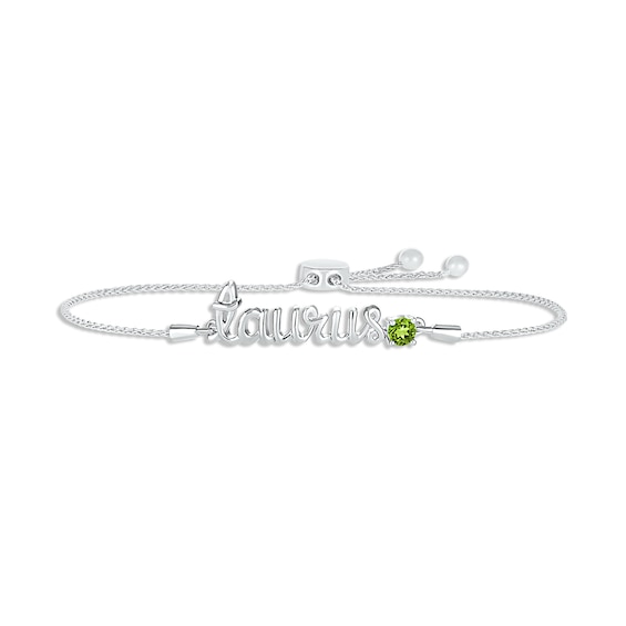 Peridot Zodiac Taurus Bolo Bracelet 10K White Gold 9.5"