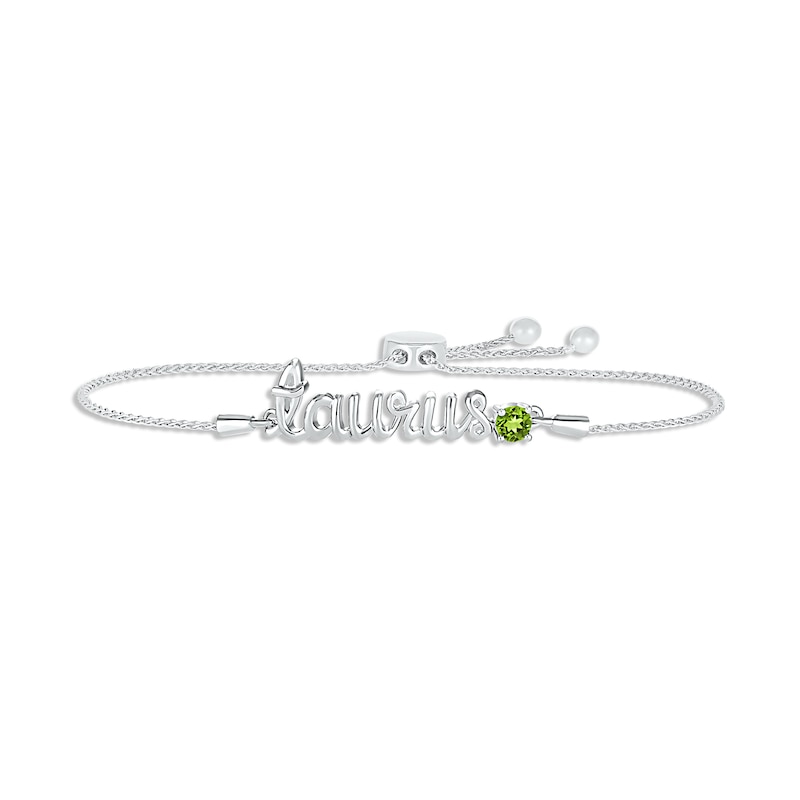 Main Image 1 of Peridot Zodiac Taurus Bolo Bracelet 10K White Gold 9.5&quot;