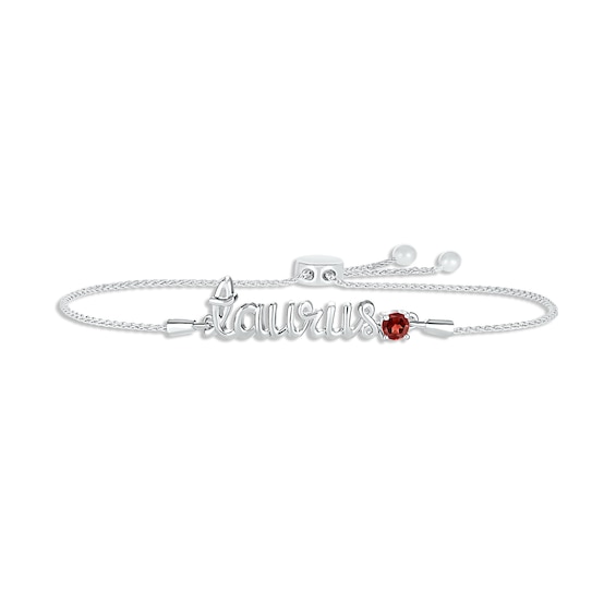 Garnet Zodiac Taurus Bolo Bracelet 10K White Gold 9.5"