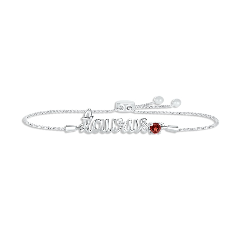 Main Image 1 of Garnet Zodiac Taurus Bolo Bracelet 10K White Gold 9.5"