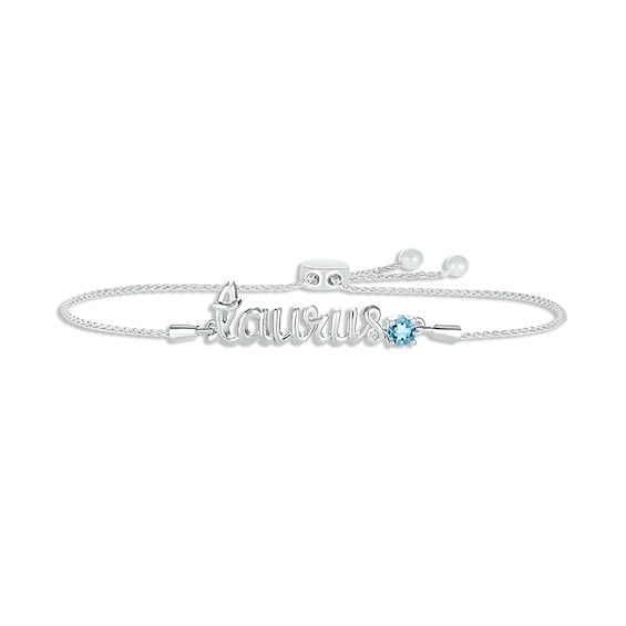 Swiss Blue Topaz Zodiac Taurus Bolo Bracelet 10K White Gold 9.5"
