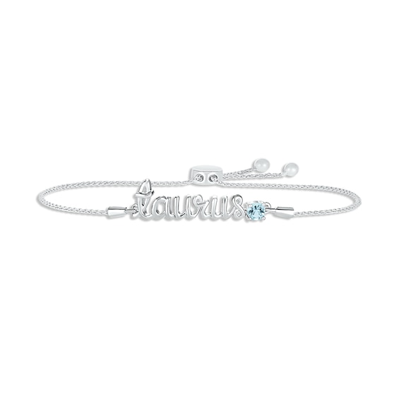 Aquamarine Zodiac Taurus Bolo Bracelet 10K White Gold 9.5"