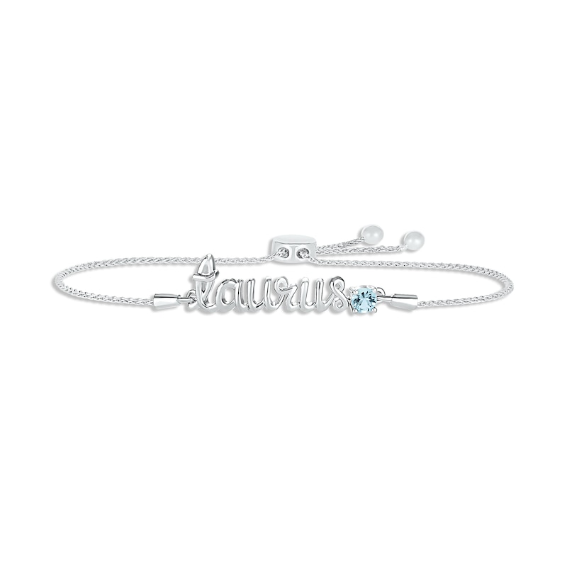 Main Image 1 of Aquamarine Zodiac Taurus Bolo Bracelet 10K White Gold 9.5"