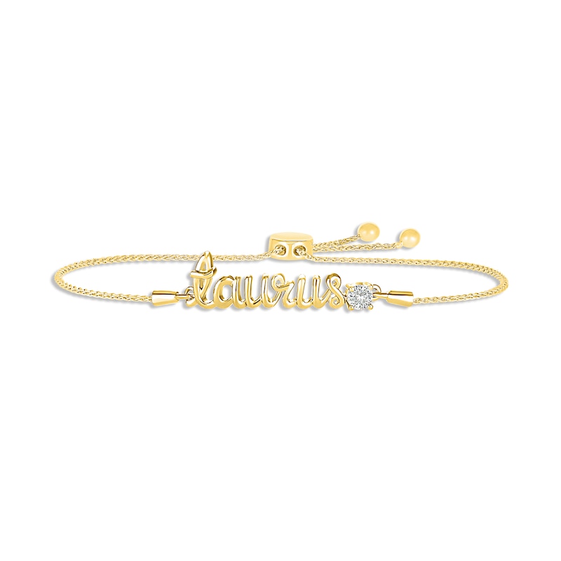Main Image 1 of White Lab-Created Sapphire Zodiac Taurus Bolo Bracelet 10K Yellow Gold 9.5"