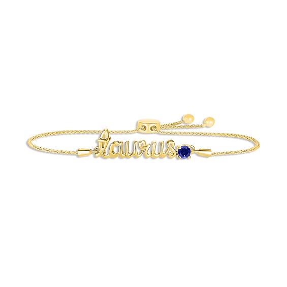 Blue Lab-Created Sapphire Zodiac Taurus Bolo Bracelet 10K Yellow Gold 9.5"