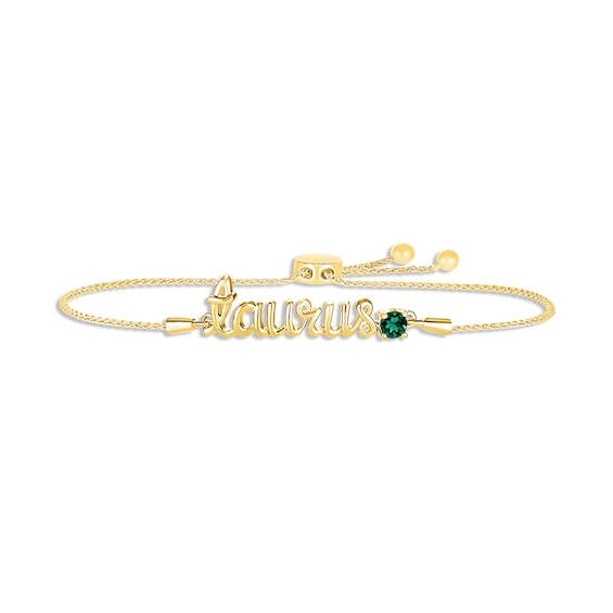 Lab-Created Emerald Zodiac Taurus Bolo Bracelet 10K Yellow Gold 9.5"