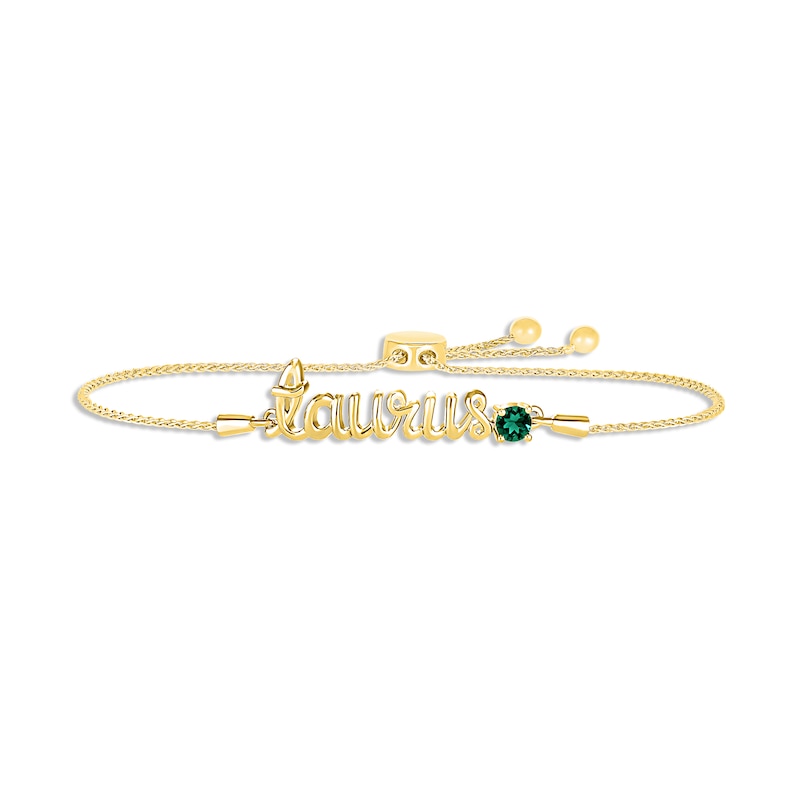 Lab-Created Emerald Zodiac Taurus Bolo Bracelet 10K Yellow Gold 9.5"