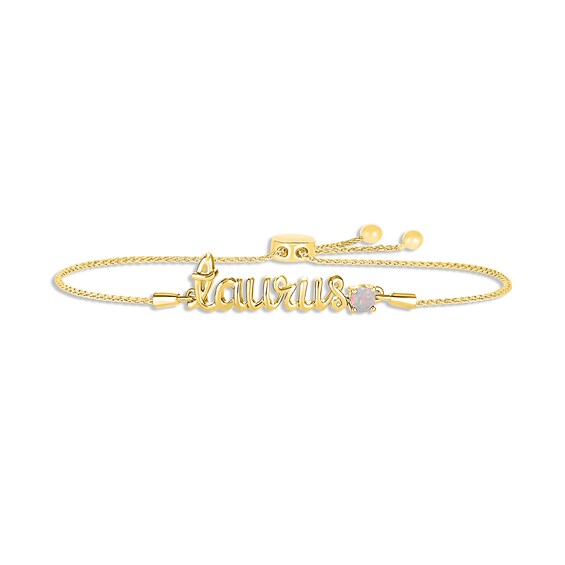 Lab-Created Opal Zodiac Taurus Bolo Bracelet 10K Yellow Gold 9.5"