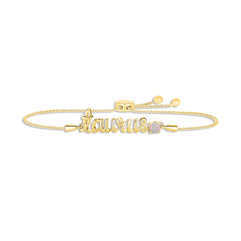 Main Image 1 of Lab-Created Opal Zodiac Taurus Bolo Bracelet 10K Yellow Gold 9.5&quot;