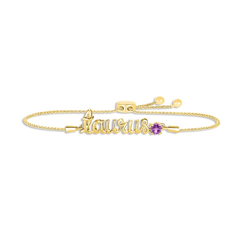 Amethyst Zodiac Taurus Bolo Bracelet 10K Yellow Gold 9.5"