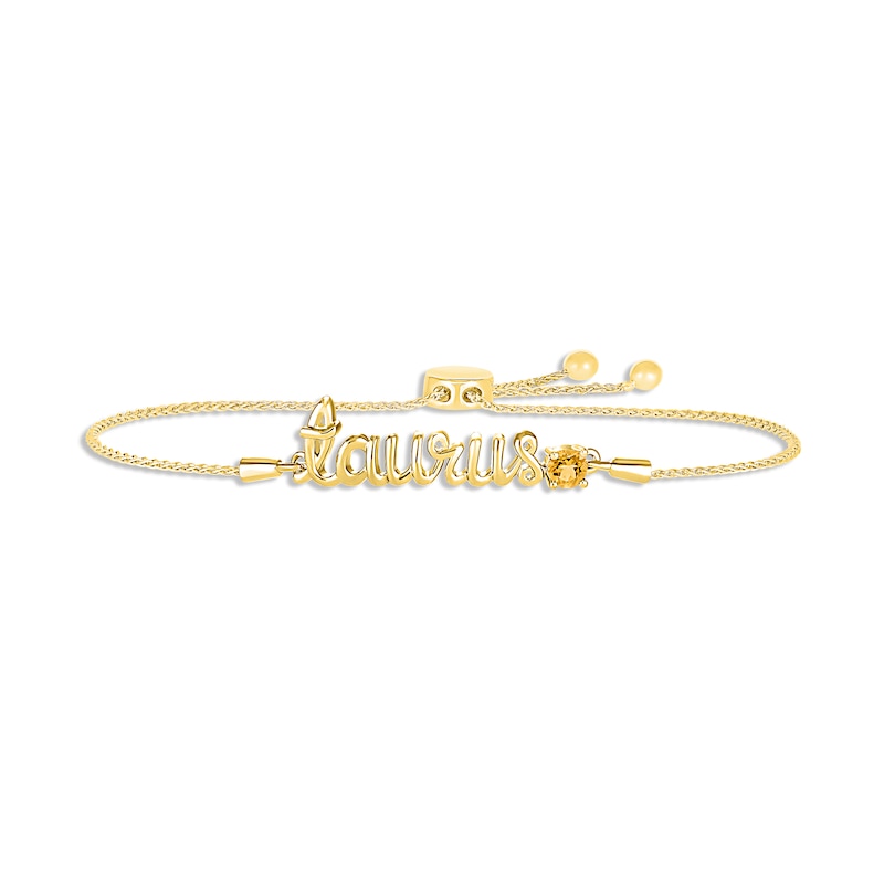 Citrine Zodiac Taurus Bolo Bracelet 10K Yellow Gold 9.5"