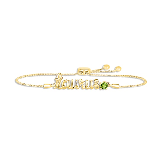 Peridot Zodiac Taurus Bolo Bracelet 10K Yellow Gold 9.5"