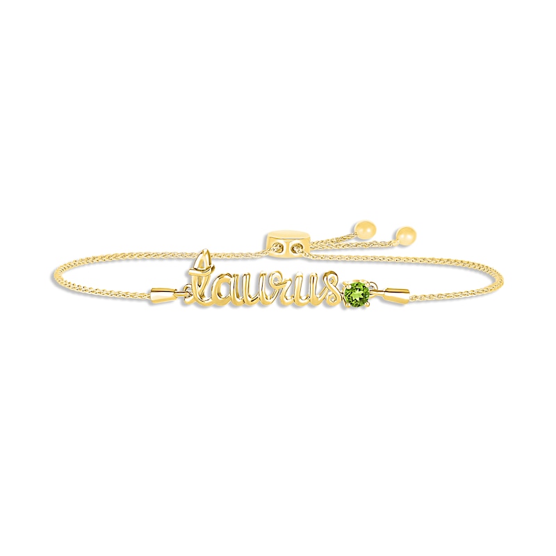 Main Image 1 of Peridot Zodiac Taurus Bolo Bracelet 10K Yellow Gold 9.5"