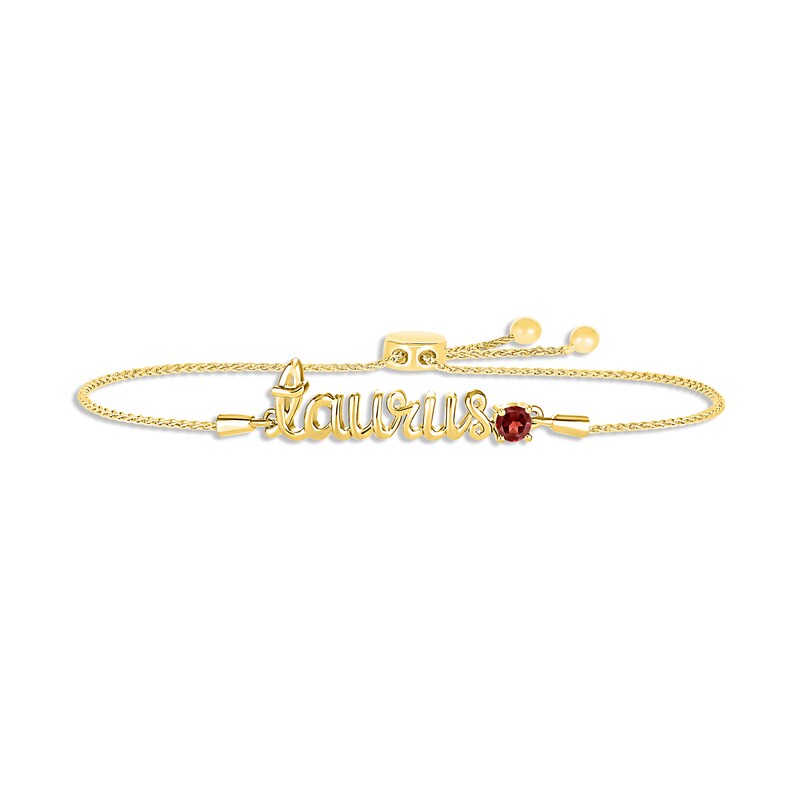 Main Image 1 of Garnet Zodiac Taurus Bolo Bracelet 10K Yellow Gold 9.5&quot;