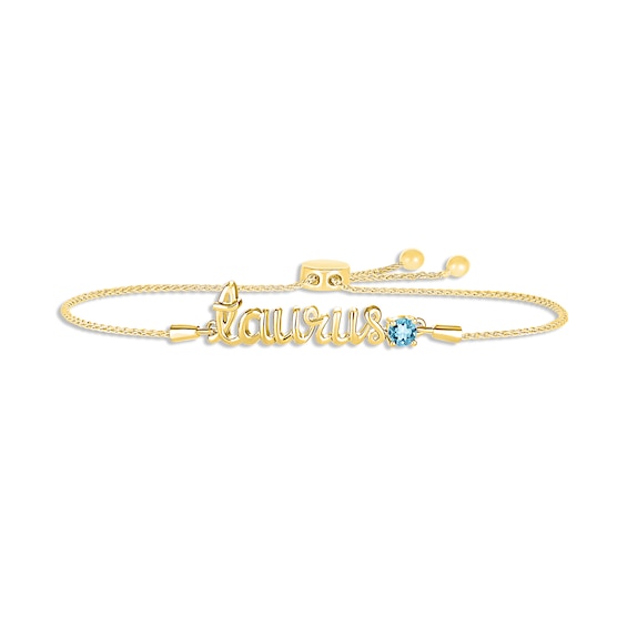 Swiss Blue Topaz Zodiac Taurus Bolo Bracelet 10K Yellow Gold 9.5"