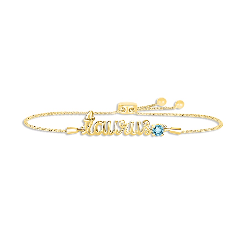 Main Image 1 of Swiss Blue Topaz Zodiac Taurus Bolo Bracelet 10K Yellow Gold 9.5"