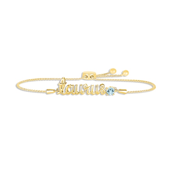 Aquamarine Zodiac Taurus Bolo Bracelet 10K Yellow Gold 9.5"