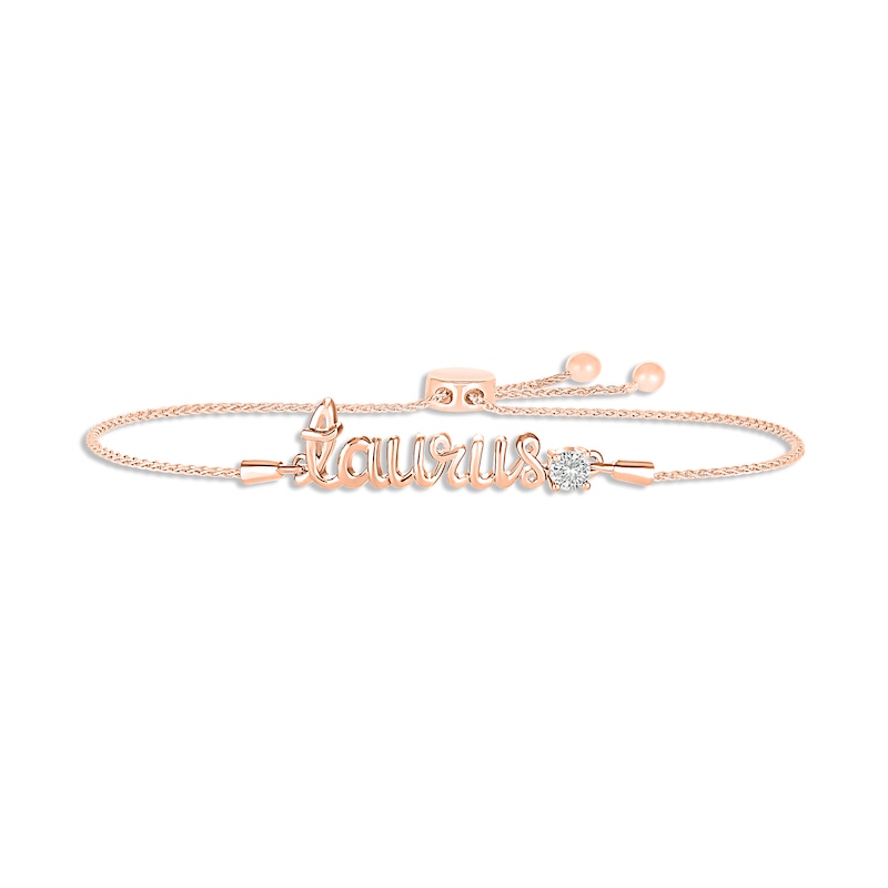 Main Image 1 of White Lab-Created Sapphire Zodiac Taurus Bolo Bracelet 10K Rose Gold 9.5"