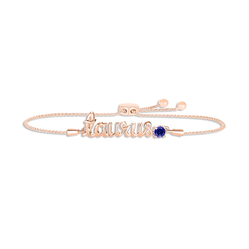 Blue Lab-Created Sapphire Zodiac Taurus Bolo Bracelet 10K Rose Gold 9.5"