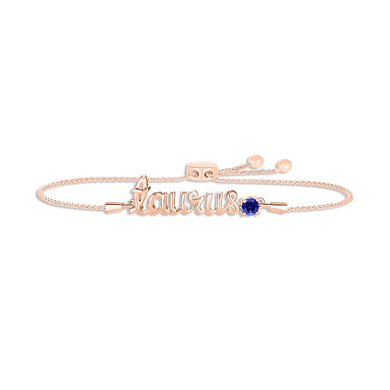 Main Image 1 of Blue Lab-Created Sapphire Zodiac Taurus Bolo Bracelet 10K Rose Gold 9.5&quot;
