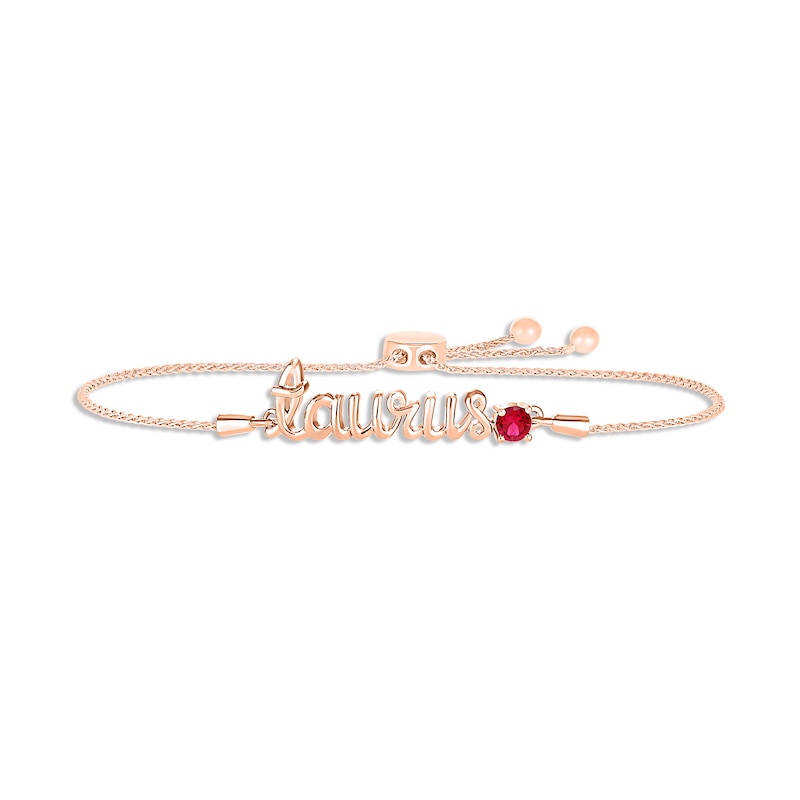 Main Image 1 of Lab-Created Ruby Zodiac Taurus Bolo Bracelet 10K Rose Gold 9.5&quot;