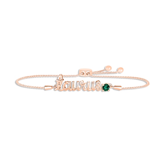 Lab-Created Emerald Zodiac Taurus Bolo Bracelet 10K Rose Gold 9.5"