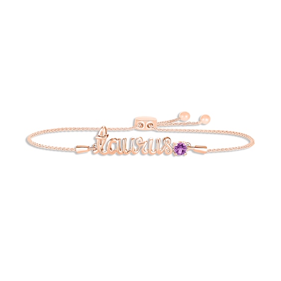 Amethyst Zodiac Taurus Bolo Bracelet 10K Rose Gold 9.5"