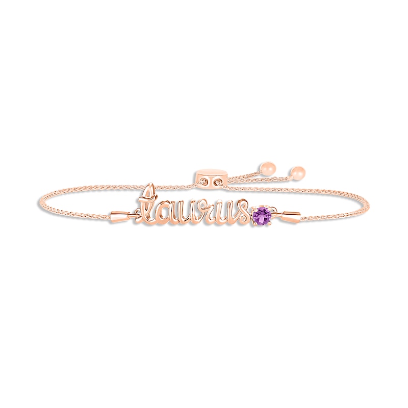 Main Image 1 of Amethyst Zodiac Taurus Bolo Bracelet 10K Rose Gold 9.5&quot;
