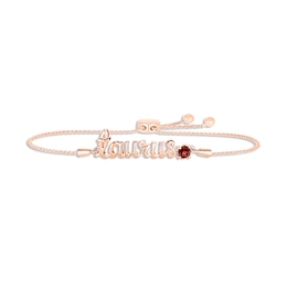 Garnet Zodiac Taurus Bolo Bracelet 10K Rose Gold 9.5"