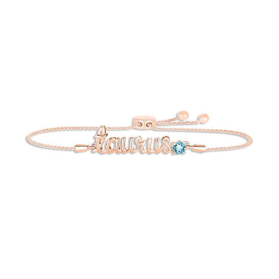 Swiss Blue Topaz Zodiac Taurus Bolo Bracelet 10K Rose Gold 9.5"