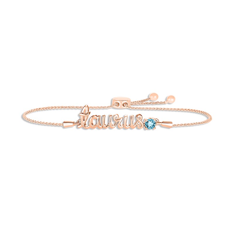 Main Image 1 of Swiss Blue Topaz Zodiac Taurus Bolo Bracelet 10K Rose Gold 9.5"