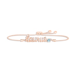 Aquamarine Zodiac Taurus Bolo Bracelet 10K Rose Gold 9.5"