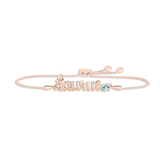 Aquamarine Zodiac Taurus Bolo Bracelet 10K Rose Gold 9.5"