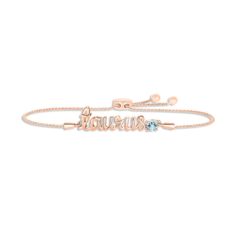 Main Image 1 of Aquamarine Zodiac Taurus Bolo Bracelet 10K Rose Gold 9.5"