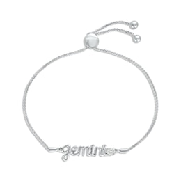 White Lab-Created Sapphire Zodiac Gemini Bolo Bracelet Sterling Silver 9.5"