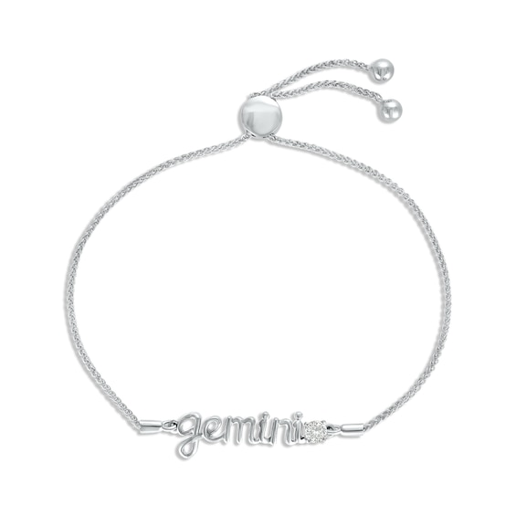 White Lab-Created Sapphire Zodiac Gemini Bolo Bracelet Sterling Silver 9.5"