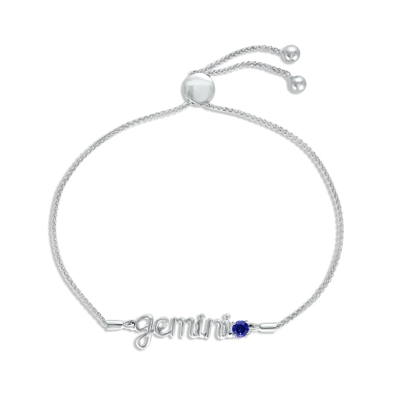 Blue Lab-Created Sapphire Zodiac Gemini Bolo Bracelet Sterling Silver 9.5"