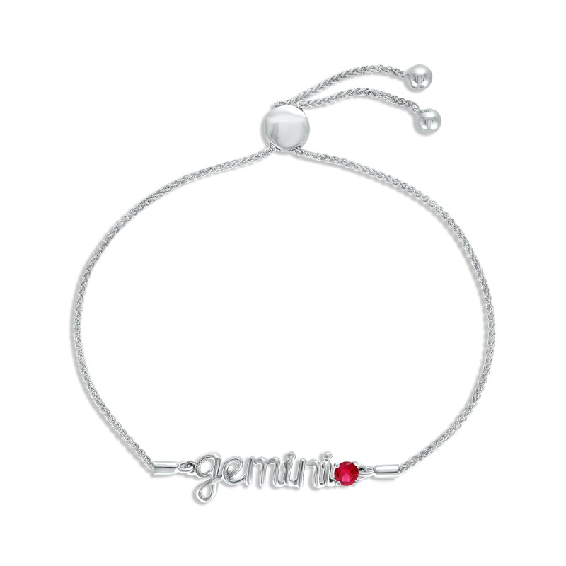Main Image 1 of Lab-Created Ruby Zodiac Gemini Bolo Bracelet Sterling Silver 9.5"