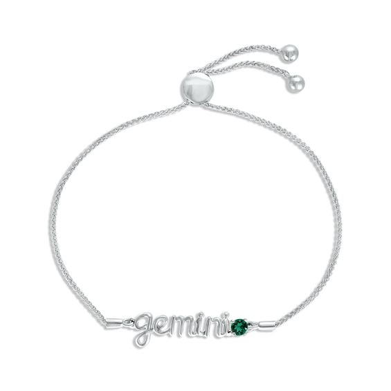 Lab-Created Emerald Zodiac Gemini Bolo Bracelet Sterling Silver 9.5"