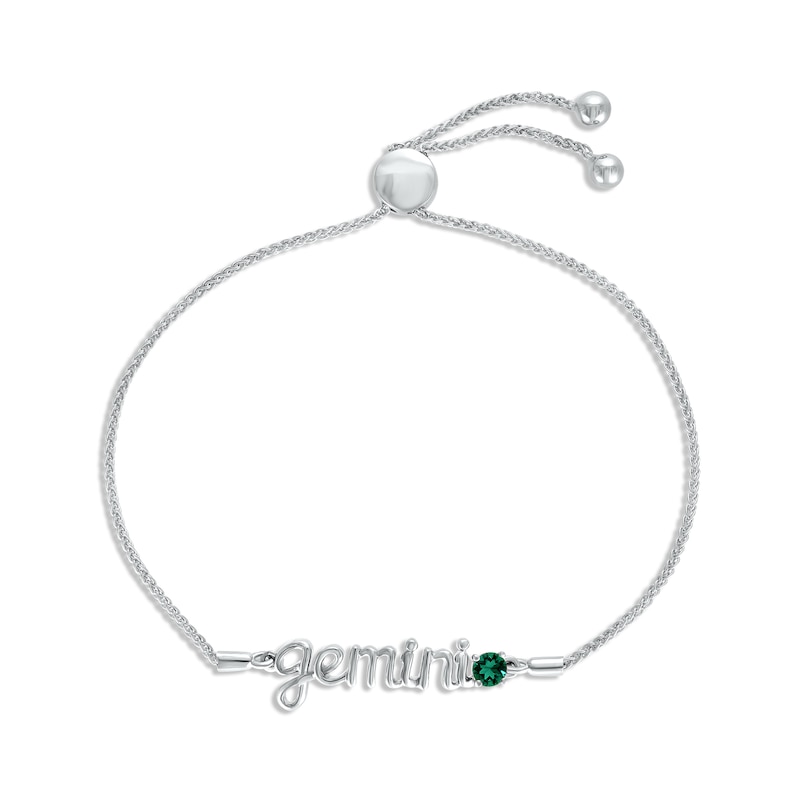 Main Image 1 of Lab-Created Emerald Zodiac Gemini Bolo Bracelet Sterling Silver 9.5&quot;