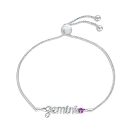 Amethyst Zodiac Gemini Bolo Bracelet Sterling Silver 9.5"