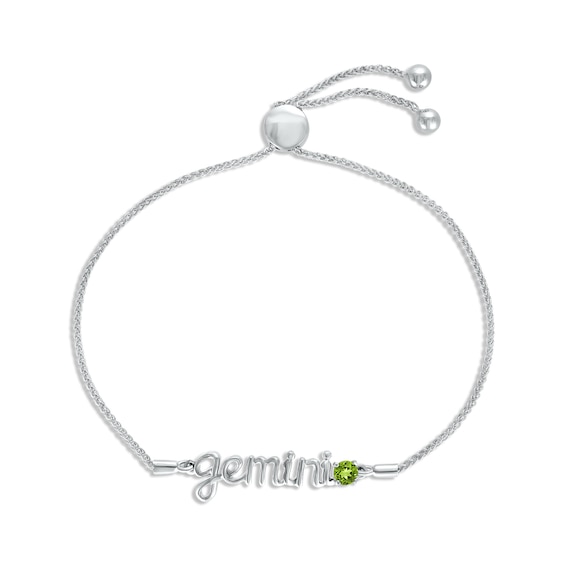 Peridot Zodiac Gemini Bolo Bracelet Sterling Silver 9.5"