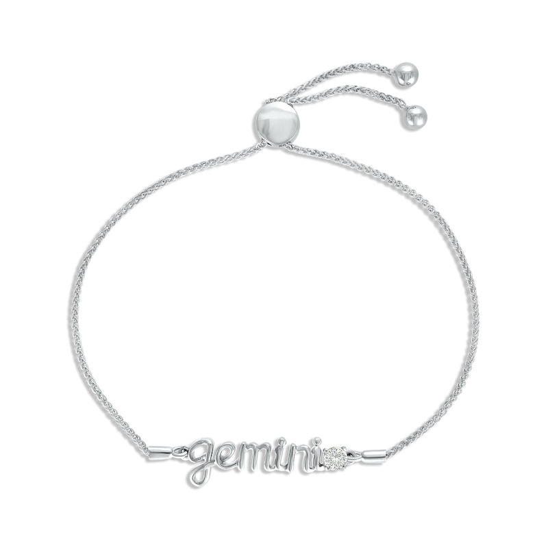 White Lab-Created Sapphire Zodiac Gemini Bolo Bracelet 10K White Gold 9.5"